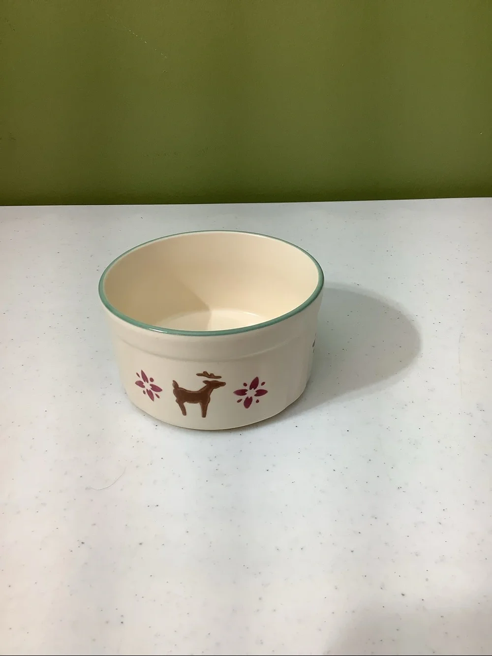 Pfaltzgraff small beige holiday bowl with reindeer and flowers
